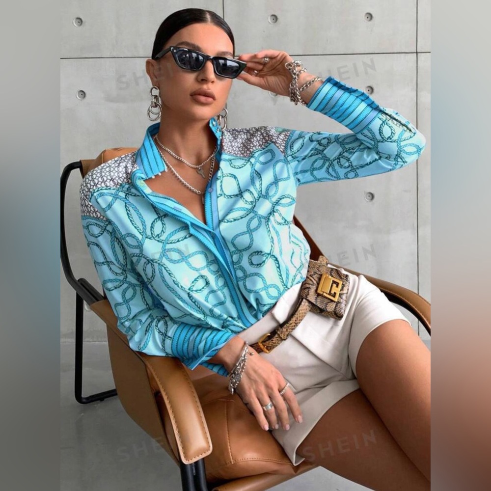 Turquoise Button-Up Blouse